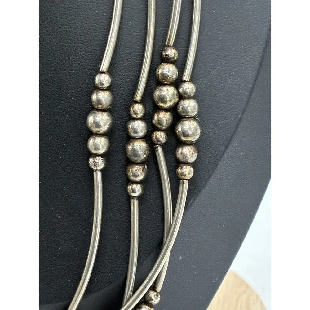 Vintage Multi Strand Liquid Silver Necklace Southwestern Style Bead 18 Inch